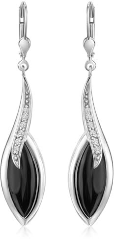 MATERIA Elegante Ohrringe Silber 925 schwarz - Damen Ohrhänger mit Onyx Edelstein Tropfen und Zirkonia SO-164