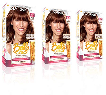 Garnier Belle Color Red Hair Dye Permanent, Natural looking Hair Colour, up to 100% grey coverage - 5.5 Natural Light Auburn Pack of 3