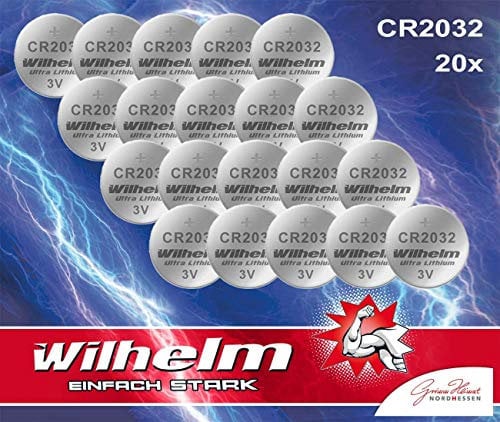 Wilhelm - 20 Pila a bottone al litio, 3 V, CR 2032, CR2032, DL 2032