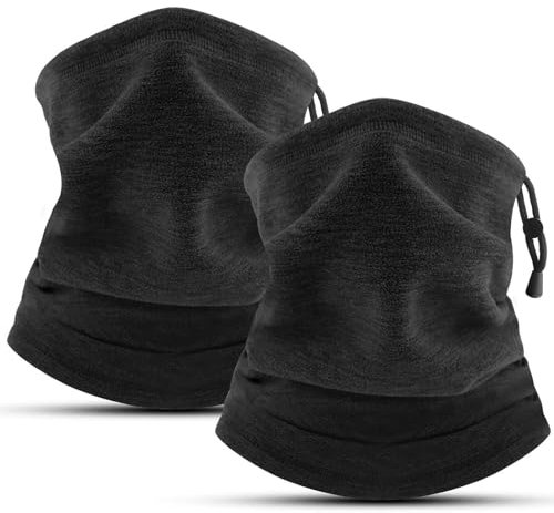 COOLOO 2 Stück Herren Damen Schal Halswärmer, Winter Fleece Winddicht Halstuch Einstellbar Schlauchschal Multifunktionstuch Loop Schal Skimaske Für Laufen Skifahren Radfahren(Schwarz)