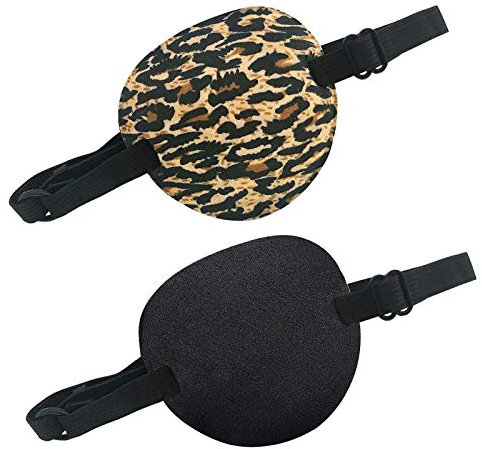 2 PCS Eye Patches, Adjustable Medical Lazy Eye Patch with Buckle, Visual Amblyopia Corrected Eye Patches Pirate Eye Patches for Adults, Black & Leopard Print
