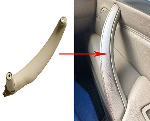 for B-MW X5 X6 Door Handle, Interior Door Handle Inner Bracket Right Front/Right Rear Passenger Side Door Armrest Trim for B-MW E70 E71 E72 (Right, Beige)