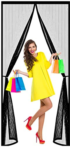 AMZERO Moustiquaire sur Mesure de Porte, 220x200cm Rideau Porte Anti Insecte Mouche Moustique sans Percer pour Couloirs Portes Patio, Noir A