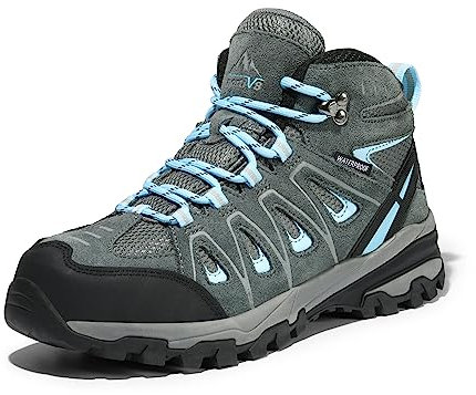 NORTIV 8 Chaussures de Randonnée Imperméables pour Femmes Bottes de Montagne Antidérapantes et Confortables,Size 41.5,Gris/Bleu,SNHB211W