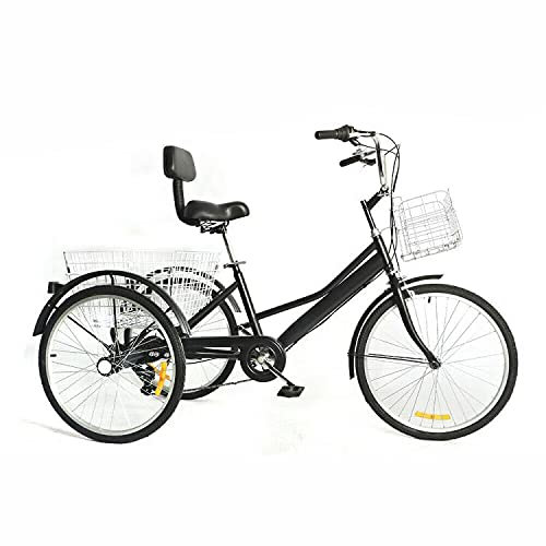 24 Zoll Dreirad Für Erwachsene Mit 2 Einkaufskorb, 7Gang 3 Räder Fahrrad Bike, Nicht Klappbar 3 Rad Fahrräder Erwachsenendreirad Geschenk