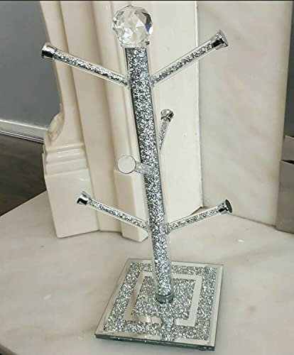Biznest Sparkly Crushed Diamond Mug Tree Cup Holder Silver Crystal, Kitchen Bling Gift