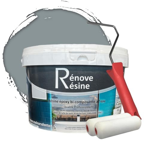 COULEURS D ANTAN Peinture Résine multisupport Intérieur pour Faïence, Carrelage, Douche, Baignoire 5m² - RAL 7001 Gris argent + Kit d'application OFFERT