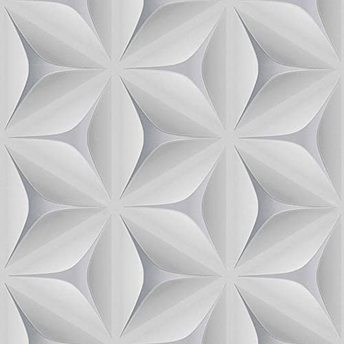 Papier peint 3D moderne gris clair salon | Tapisserie fleurie géométrique pour chambre | Papier peint original intissé pour couloir