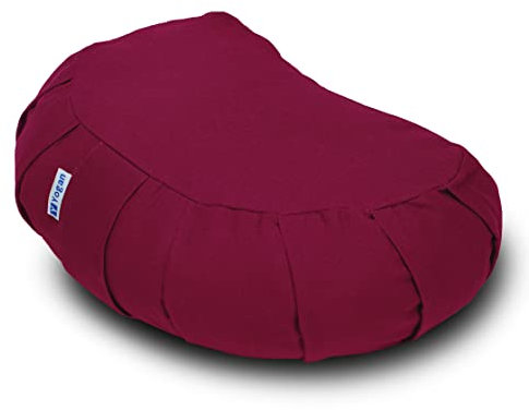 Yogan Crescent Yoga Cushion/Meditation Cushion | Natural Buckwheat Hulls Filling | Outer Cover (Could be Removed and Washed) - Made of 100% Organic Cotton (Burgundy)