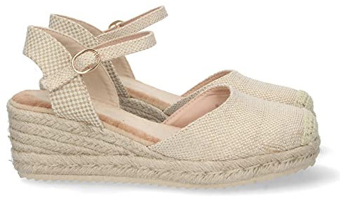 shoes&blues.es 66441-Sandalia de Cuna para Mujer, Forrado de Yute, Pala Cerrada, y Cierre de Hebilla, Primavera Verano 2022. Talla 38 Apricot
