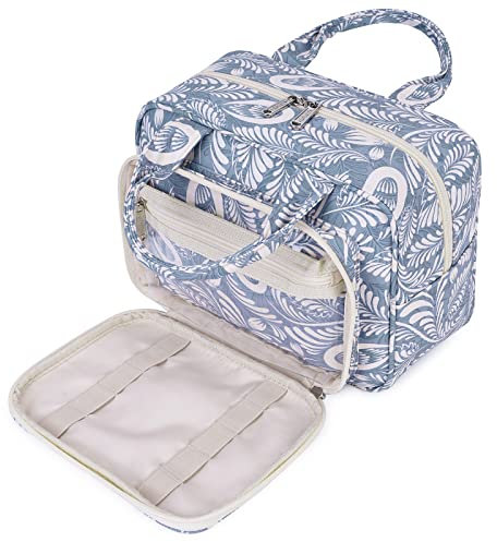 Kulturtasche Damen Gross kulturbeutel Kosmetiktasche Damen Groß Waschtasche Make up Tasche für Herren & Volle Größe (Blaues Blatt)