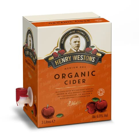 Henry Westons Organic Cider Case of 4 x 3 Litre Bag in Box, 6% ABV | Rich & Fruity Medium Dry with Honey Notes | Made Using Apples from our Organic Orchards | Vegan, Vegetarian & Gluten Free