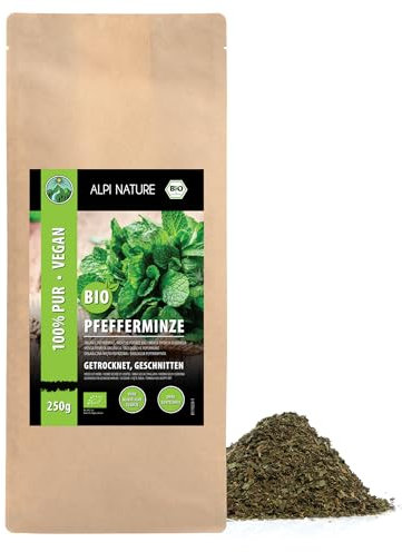 Menta orgánica frotada, menta orgánica seca, menta de cultivo orgánico, té de menta 100% natural, sin aditivos (250 GR)