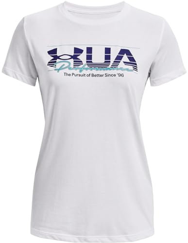 Under Armour Damen UA Vintage Performance SS T-Shirt, White / / Sonar Blue, S