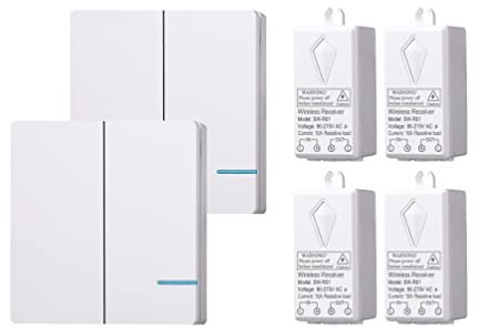 Lancoon Remote Light Switch and Receiver Kit, No Wiring & No WiFi Long Range Waterproof Programmable Expandable Easy To Install for House Ceiling Pool Indoor Outdoor Lights Small Appliance