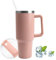 GiReich Thermobecher aus Edelstahl 40oz (1200ml), Doppelwandig Vakuum Isolierter Autobecher, Edelstahl Reiseflasche mit Strohhalmen, Isolierbecher mit Griff, Hält Eisgetränke kalt