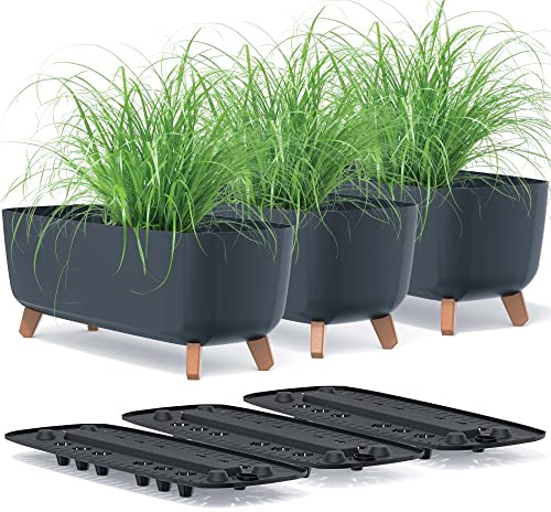 EDANTI Gracia Case - Lot de 3 pots de fleurs - En plastique - Avec pieds - 58 cm - Gris clair (anthracite)