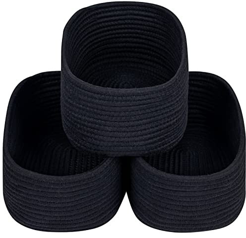 CubesLand 3 Stück schwarze rechteckige Aufbewahrungskörbe aus gewebtem Baumwollseil, modern und elegant, perfekt für Regale, Schränke, Couchtische, Nachttische