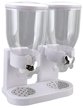 Ejoyous Müslispender, Müsli-Spender Doppelbehälter Cerealienspender Cornflakesspender Doppel-Spender mit Portionierer für Müsli Cornflakes und Cerealien (Weiss)