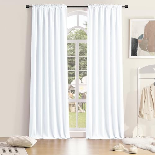 DONREN Patio Door Half Blackout Curtain Panels, 108 inch Length Ceiling to Floor Extra Long Energy Efficient Drapes Curtains for Sliding Glass Door(Pure White, 2 Pieces, 5FT x 9FT, W60 x L108)