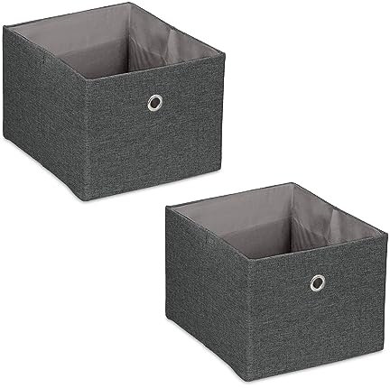 Relaxdays Aufbewahrungsbox, kleine Ordnungsbox aus Stoff, 2er-Set, HxBxT: 16x20,5x25 cm, faltbarer Regalkorb, Dunkelgrau