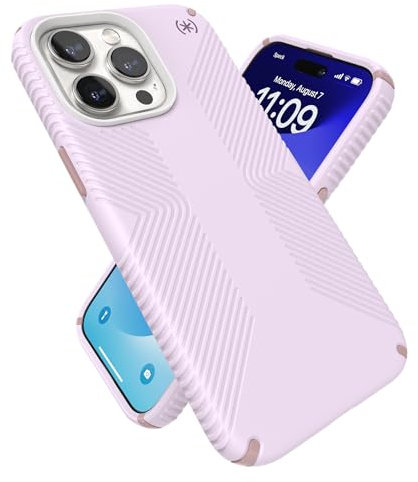 Speck Presidio2 Grip Schutzhülle für iPhone 15 Pro Max, entwickelt für MagSafe, Fallschutz, kratzfest, weich, 17,5 cm (6,7 Zoll), Lila/Nelkenblüten/Rouge Pink