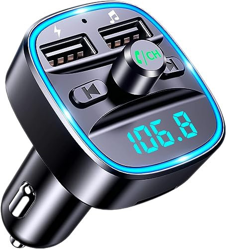 Bluetooth 5.3 FM Transmitter for Car, Wireless Car Adapter with Hands-Free Calling, Dual USB Fast Charging Ports, LED Display, Supports TF Card & USB Flash Drive