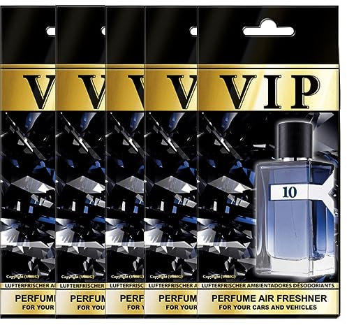 Caribi Vip 10 Lufterfrischer für Auto, Büro und Zuhause, inspiriert von Designerduften, langlebig, einzigartig, 5 Stück