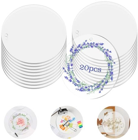 Plexiglasscheibe Rund, 20 Stück Acrylscheibe Rund mit Loch, 10cm Acrylplatte Transparent, 2mm Dick Acrylglas Platte Rund, für DIY Handwerk, Bilderrahmen Malerei, Herstellung von Dekorativen Anhängern