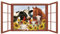 SUPERDANT Bunte Bauernhoftiere Wandaufkleber 3D Fensteransicht Wandaufkleber Fensteransicht Baby Pferd Kuh Schwein Naturfotografie Wandkunst Vinyl Aufkleber Für Kinderzimmer Wohnzimmer