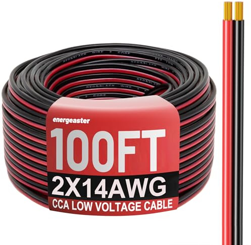 Energeaster 14 Gauge Wire 100FT, 2 Conductors Electrical Wire Red Black Cable, Low Voltage 14 AWG Copper Clad Aluminum Extension Cord for Speaker Wire, LED, Automotive 12V/24V DC