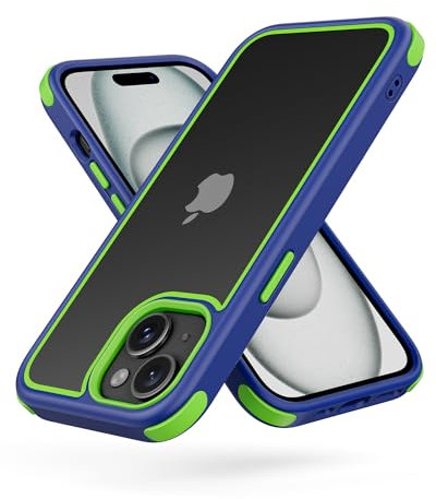 MobNano Ultra Hybrid Durchsichtig Hülle für iPhone 15 Hülle Stoßfest Bumper Transparent Handyhülle Shockproof Fallschutz Silicone iPhone 15 Case - Blau/Gelbgrün