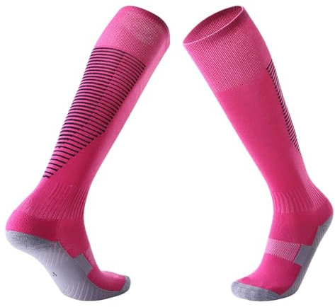 MKIUHNJ Calzini da calcio morbidi ed elastici al ginocchio da uomo, calze spesse, calze da calcio antiscivolo per adulti, calze sportive di squadra, calzini da uomo 43-46, Colore: rosa., Taglia unica