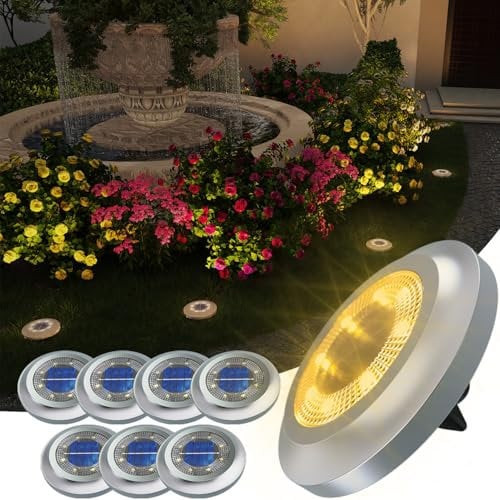 Sennycat Lumière Solaire Extérieur, 8LED 6000K Lampe Solaires au Sol, Etanche IP65 Lampe de Jardin, Spot Solaire Extérieur pour Chemin Terrasse Cour Pelouse Escaliers Piscine