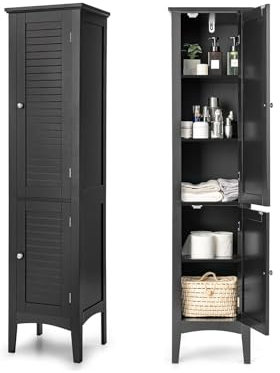 COSTWAY Meuble de Rangement Salle de Bain, Meuble Colonne sur Pied avec Rangement à 5 Niveaux, Organisateur pour Cuisine, Salon, 37 x 37 x 160 cm (Noir)