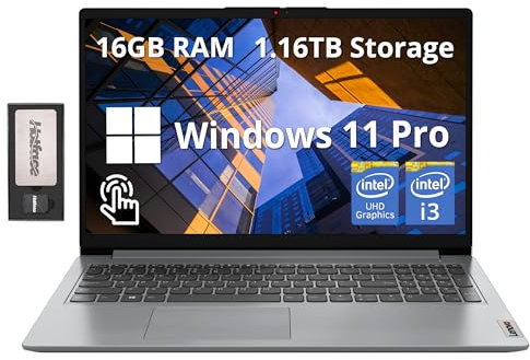 Lenovo Ideapad 1i - Computer portatile touchscreen FHD da 15,6, Intel i3 1215U, 16 GB di RAM, 1,16 TB di spazio di archiviazione (SSD da 1 TB + set docking station da 160 GB), grafica Intel UHD,