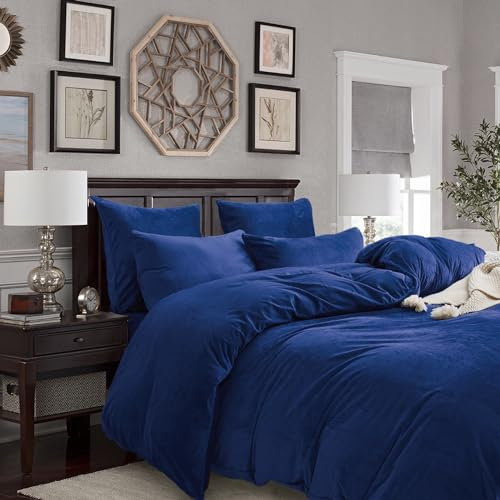 Gezu Bettwäsche Winter Warme Plüsch 220x200cm Blau Dunkelblau Doppelseitiger Bettbezug Kaschmir Flanell Fleece Touch Flauschiger Warmer Stoff Samt Bettbezug Set Mit Reißverschluss Mit Kissenbezug80x80