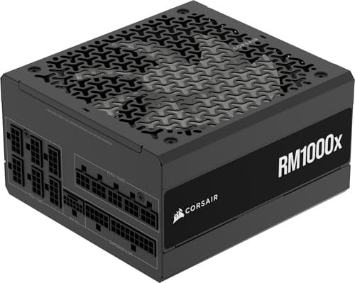 CORSAIR RM1000x Fuente de Alimentación ATX Totalmente Modular de Bajo Ruido – Compatible con ATX 3.1 – Compatible con PCIe 5.1 – Eficiencia Cybenetics Gold – Conector 12V–2x6 Nativo – Negro
