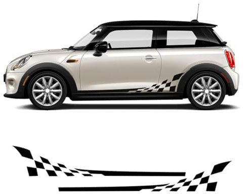 LOYOIU 2 Stück Karierter Rock Türseitenstreifen-Aufkleber, Karosserieaufkleber für Mini Cooper S One R56 R57 R50 R52 R53 F55 F56 F57 JCW Zubehör, Rot