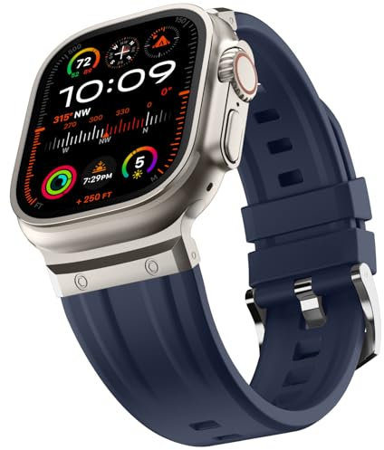 Tasikar Deportiva Correa Compatible con Apple Watch Ultra Band 49mm 46mm 45mm 44mm 42mm, Acero Inoxidable Silicona de Repuesto Correa para iWatch Ultra 2 Ultra Serie 10 9 8 7 6 5 4 3 2 SE,Azul oscuro