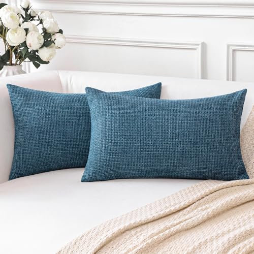 Artscope 2er Set Kissenbezug Einfarbig Wurfkissenbezug Leinen Kissenbezüge 40x60 cm Moderne Dekokissen Kissenhülle Set Kissen Fall für Sofa Schlafzimmer Zuhause Dekor Dunkelblau