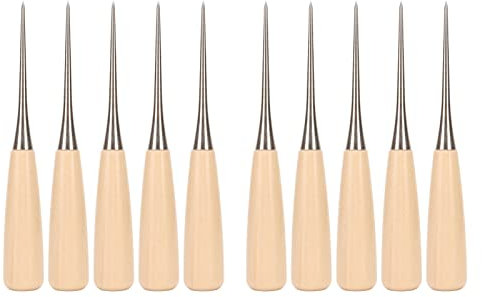 Lybunair Punteruolo in acciaio inossidabile con manico in legno per cucito fai-da-te, perforatrice in pelle e rilegatura di libri