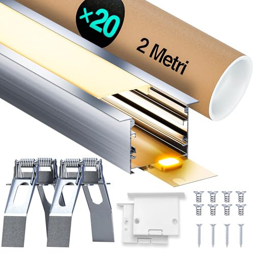 LASLUX LED Aluminium Profil 2m (20m) Led Trockenbau Profil led fliesenprofil für als 20 mm oder Dual Led Streifen/Led Leisten/Led Profil, with Milchig Weißer Abdeckung Endkappen (SP41-U-20 * 2m(40m))