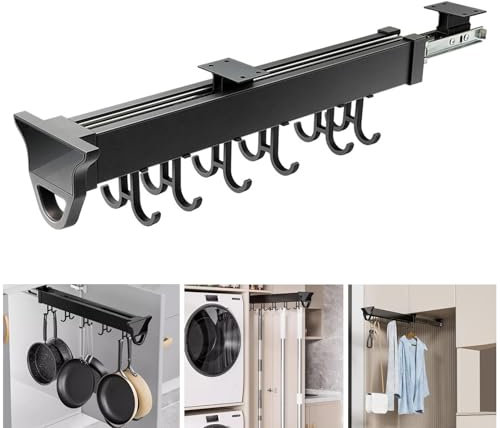 Mop and Broom Holders Pull Out Broom Storage Cabinet - Adjustable Hooks, Expandable Utility Kitchen Cabinet, Load 66LBS