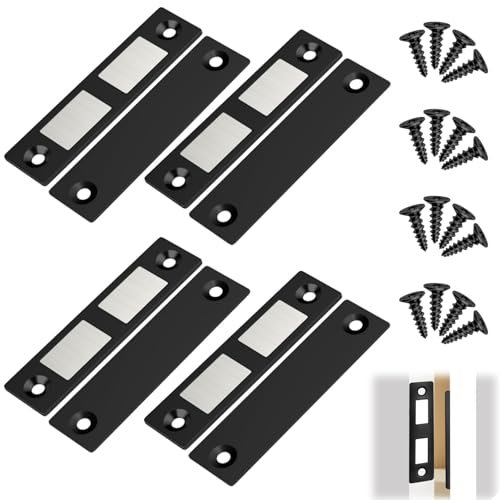 SANTUO 4 Pack Magnetic Door Catch Ultra Thin Cabinet Latches Dual Magnetic System with Powerful Hold for Wardrobe, Closet and Drawer Doors, Slim Adhesive Design for Easy Installation
