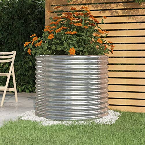 Sufrk Pflanzkübel Pulverbeschichteter Stahl 80x80x68 cm Silber PflanzküBel Hoch Bonsai Topf