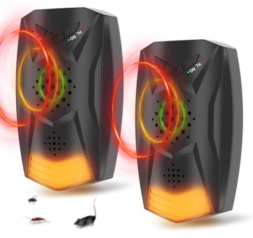 Repelente Ultrasónico de Ratones Paquete de 2 - Repelente de Ratones - 3 Modos de Funcionamiento - No Tóxico - Eficaz contra Ratones y Ratones - Ahuyentador de Ratas, Repelente Ratas y Ratones