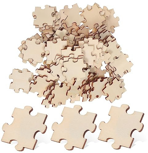 JECOMPRIS Blank Jigsaw Puzzle Pieces 100 Unfinished Wooden Puzzle Pieces for Craft Projects