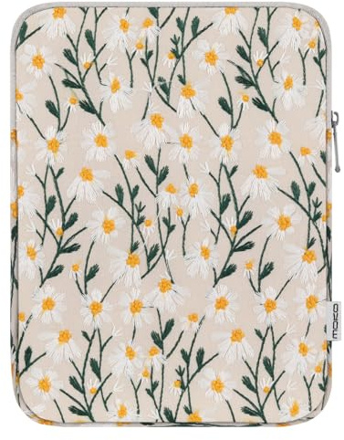 MoKo 9-11 Pouces Sacoche pour Tablette rembourré | Housse de transport pour tablette compatible avec iPad Air M2, iPad Pro M4, iPad 9, Marguerite Blanche