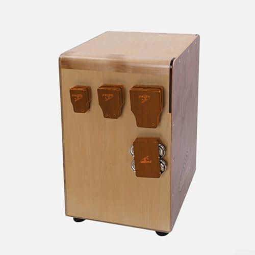 Hasaller Cajon-Percussion-Set, Box-Trommel-Begleiter mit Fuß-Tamburin-Kastagnetten und Klingelglocken, Rhythmusinstrumente aus Holz für Solo- und Ensemble-Performance, 6-teiliges Set